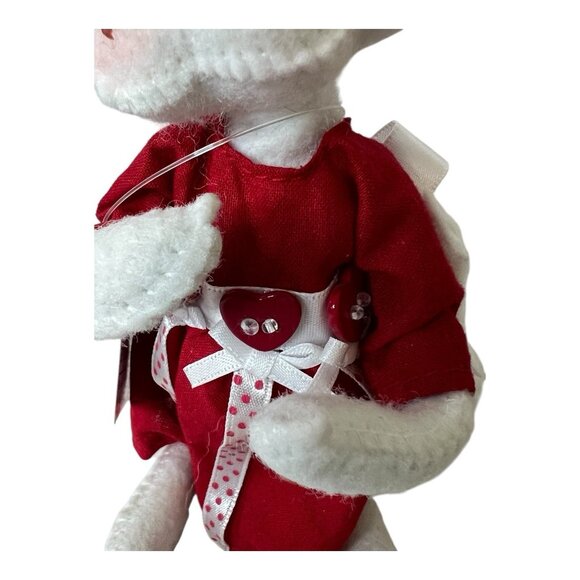 Annalee Dolls Valentine Girl Mouse 6" Poseable Plush Tags Handmade White Red - Picture 6 of 10